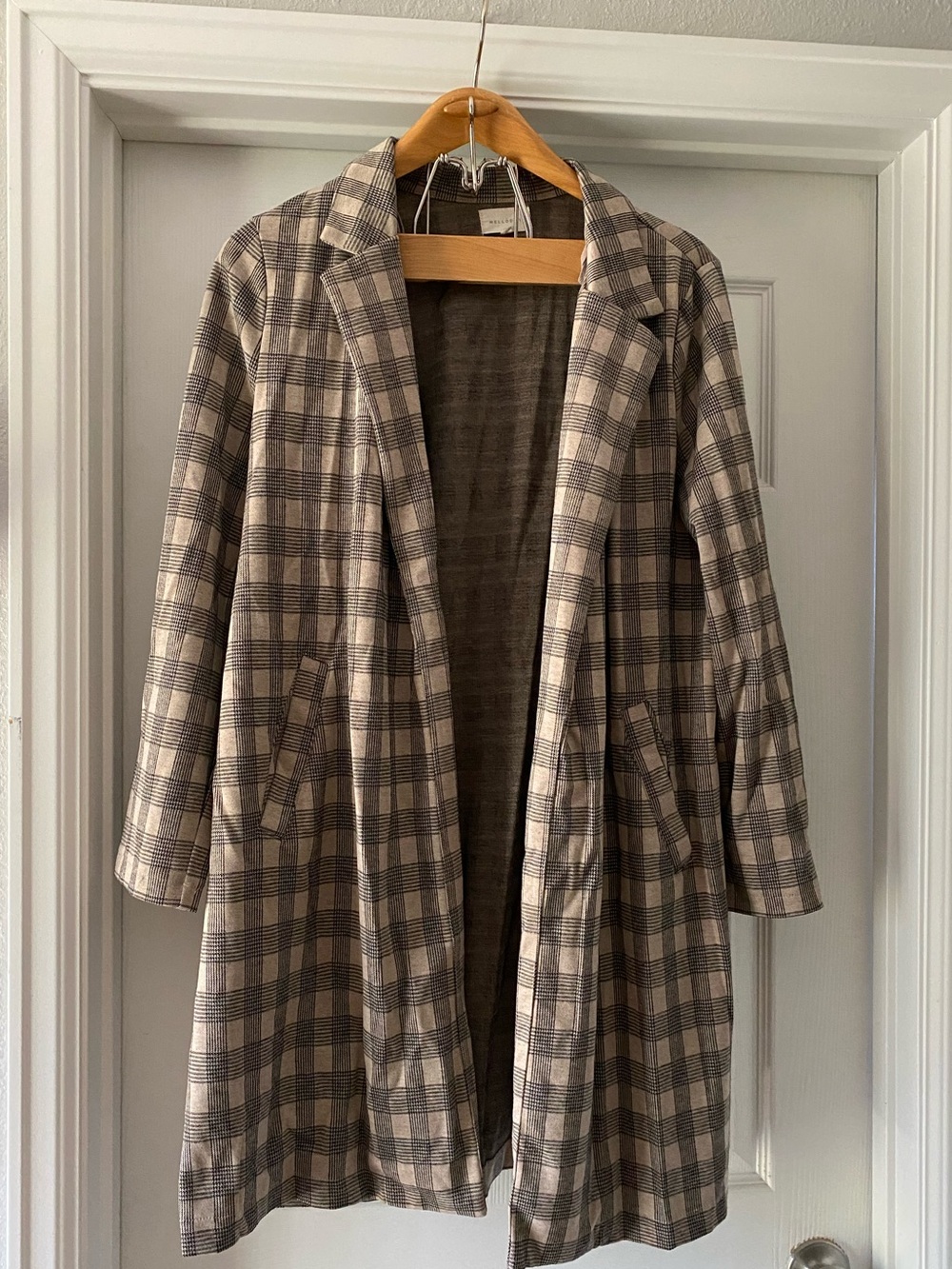 Melloday Houndstooth Plaid Cardigan Duster Sweater Coat